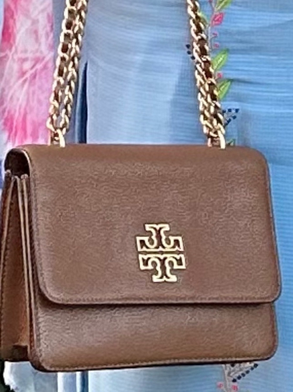 Tory Burch Chestnut Brown Leather Chain Crossbody Bag
